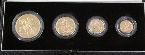 A UK proof specimen coin set of four gold coins, 1985,